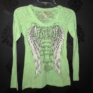 Ritual Long Sleeve Studded Wings Light Tee Sz M